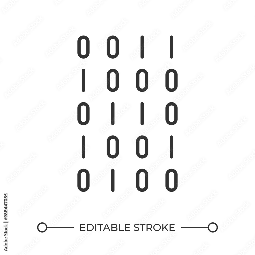 Wall mural Binary code linear icon. Programming or coding concept. Computer science. Programming language. Binary system. Thin line illustration. Contour symbol. Vector outline drawing. Editable stroke