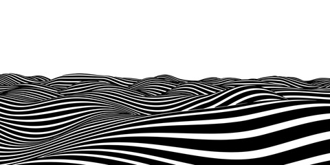 Abstract optical illusion wave. A flow of black and white stripes forming a wavy distortion effect. Vector Illustration.	