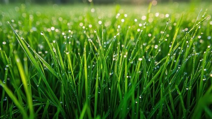 Dew-Kissed Grass: A Refreshing Meadow Scene