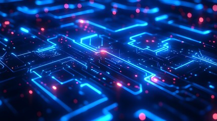 Fototapeta premium Abstract Blue and Pink Neon Circuit Board Technology Background