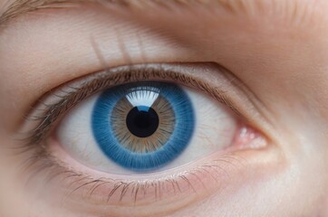 Close-up of blue eye with sharp focus on iris and pupil