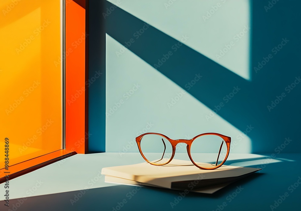 Canvas Prints round glasses on a book with sunlight