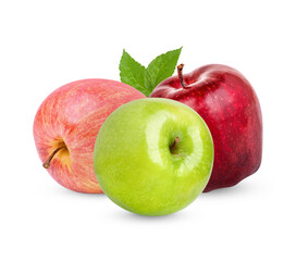 Fresh apple with leaves isolated on white background