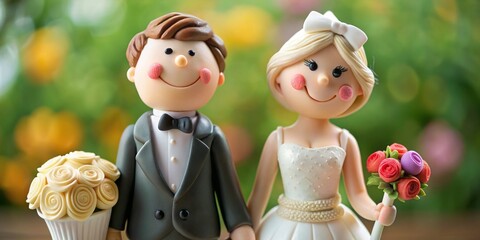 A couple figurine duo, where the groom is attempting to give a forced kiss to the bride, who