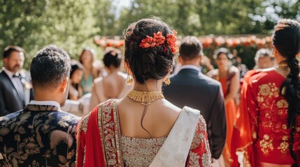 Vibrant Cultural Celebration: Festive Gathering of Elegantly Attired Guests