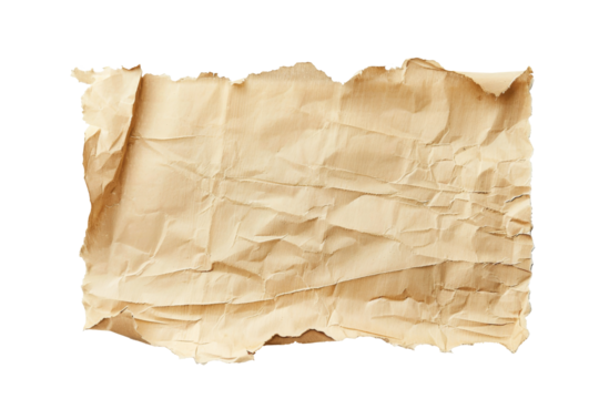 Crumpled vintage parchment paper on transparent background