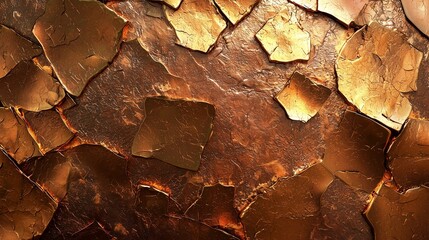 Close-up of a rugged, weathered copper surface showcasing its rich, textured patina.