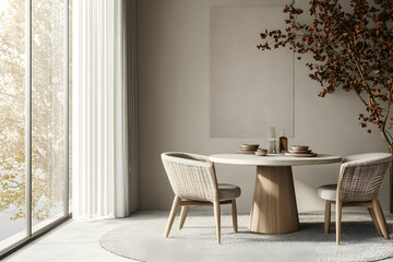 Minimalist Dining Room Interior Design with Wooden Table and Chairs