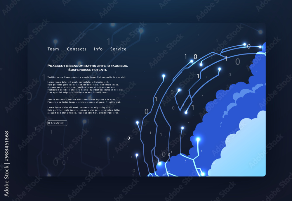 Poster cloud computing technology internet concept. abstract virtual digital stream. storage cloud structur