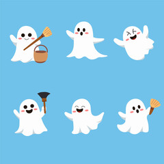 set of ghost halloween collection set isolated