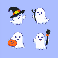 set of ghost halloween collection set isolated