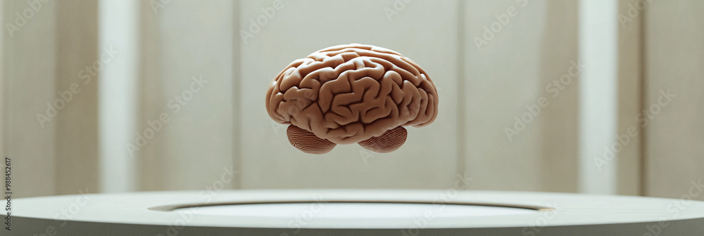 Poster human brain floating in a virtual space. isolated digital backdrop. consciousness transfer and vr. e