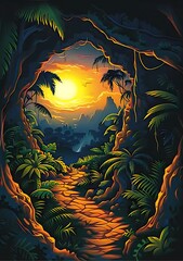 Tropical Jungle Sunset View