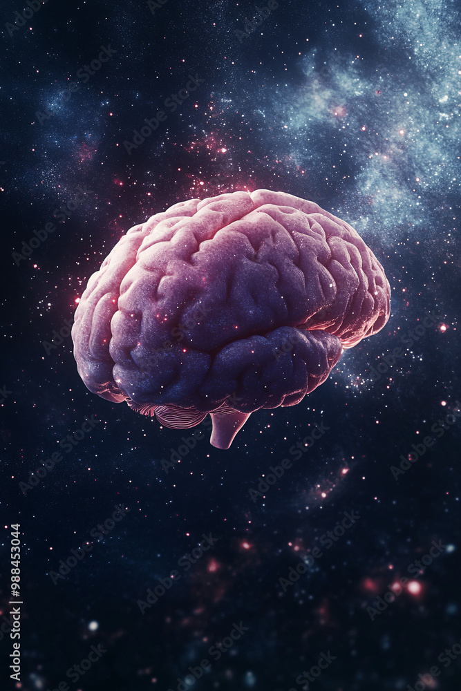 Aufkleber human brain floating in a virtual space. isolated digital backdrop. consciousness transfer and vr. e