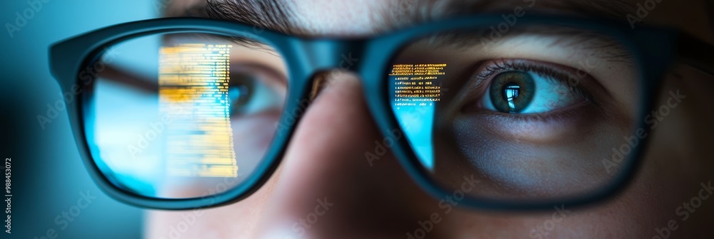 Aufkleber Developer writing code on a large monitor in a dimly lit tech office. Focus on software development and high-tech innovation.