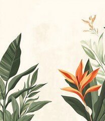Tropical Leaves and Flowers  Illustration