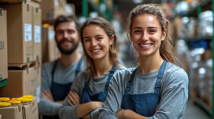 Fototapeta premium volunteers in community donation center food bank, coronavirus concept
