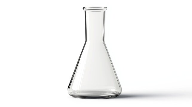 one single empty chemical glass flask isolated on white background