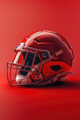 Fototapeta premium A close-up shot of a red football helmet against a bright red background
