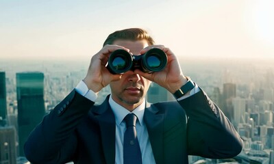 Business man with binoculars - Powered by Adobe