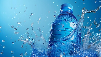 Refreshing hyperrealistic image of sports drink bottles splashed with water
