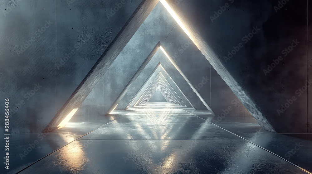 Fototapete abstract futuristic triangle corridor generated by computer - ideal for sci-fi, technology, and digi