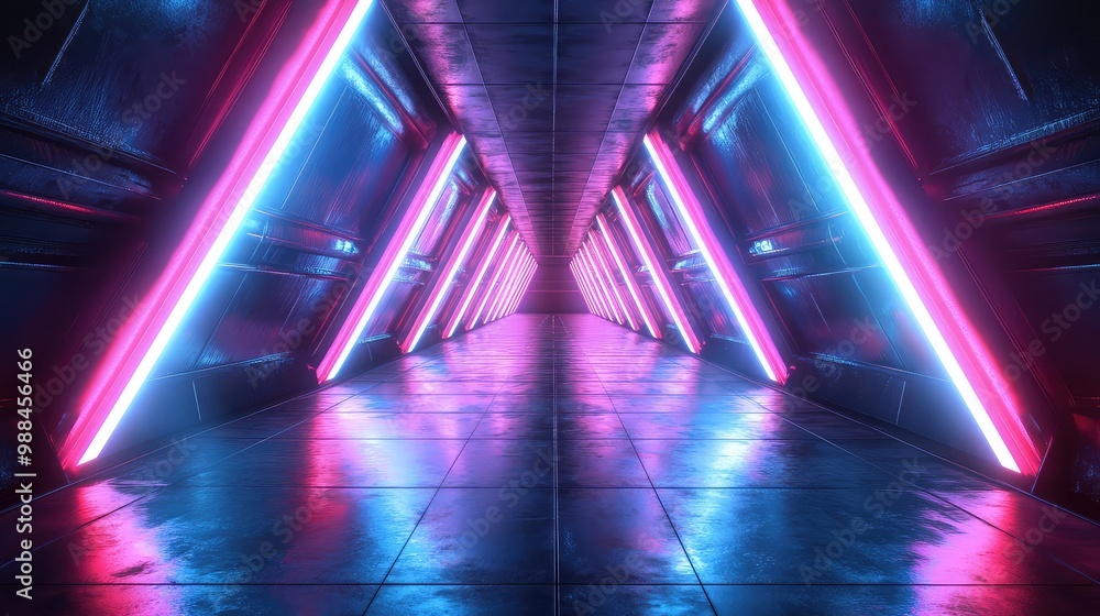 Fototapete abstract futuristic triangle corridor generated by computer - ideal for sci-fi, technology, and digi