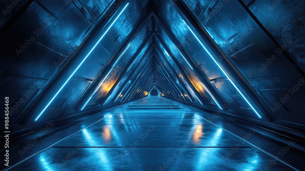Poster abstract futuristic triangle corridor generated by computer - ideal for sci-fi, technology, and digi