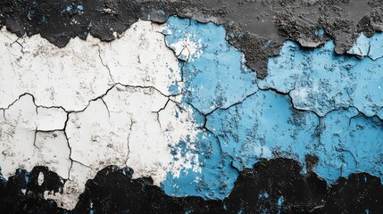 Obraz premium Abstract High Contrast Background with Black, Blue, and White Concrete Streaked Banner and Cracked Concrete Texture for Modern Design Projects