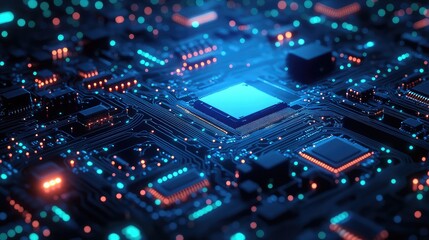 Obraz premium Abstract Blue and Green Electronic PCB Background with 3D Illustration - Ideal for Technology, Engineering, and Digital Art Projects