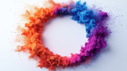 Color Splash Holi Powder Paints Round Border on Transparent Background - Vibrant Decorative Dye for Traditional Indian Festival in Realistic 3D Illustration