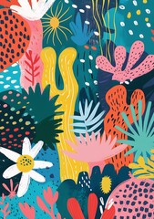 Colorful Abstract Tropical Garden Illustration