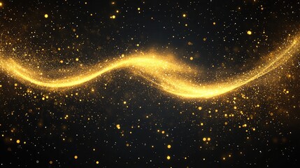 Obraz premium Luminous Yellow Lines and Shimmering Glitter Particles with Magic Wand Twirling and Glowing Christmas Decoration, Golden Light Vortex Effects on Transparent Background