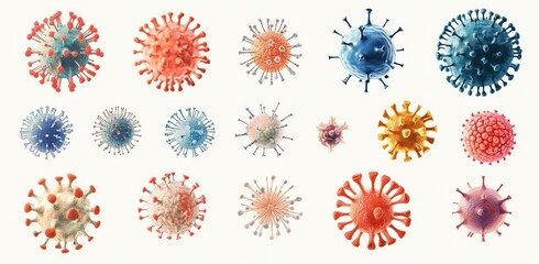 Vector Illustration of Various Microorganisms and Coronavirus Cells in Natural Form on White Background - Highlighting Economic Loss and Health Impact in C4D Rendering