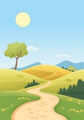 Obraz premium Winding Road Through Green Hills Landscape Illustration