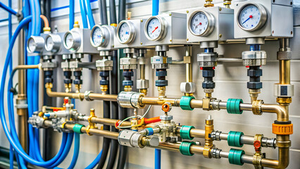 Pneumatic system with hoses and valve controller , technology, industry, automation, machinery, engineering