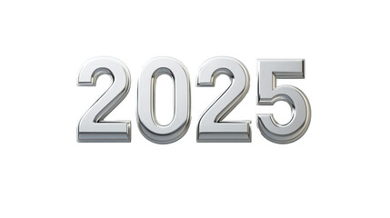 silver numerals 2025 on transparent background