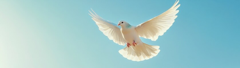 Obraz premium Majestic Dove Soaring in Peaceful Sky - Symbol of Timeless Beauty and Grace