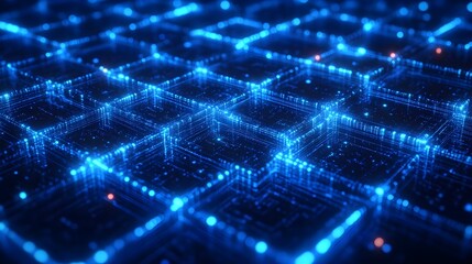 Obraz premium Abstract Blue Grid Background - Digital Technology, Network, Future Concept