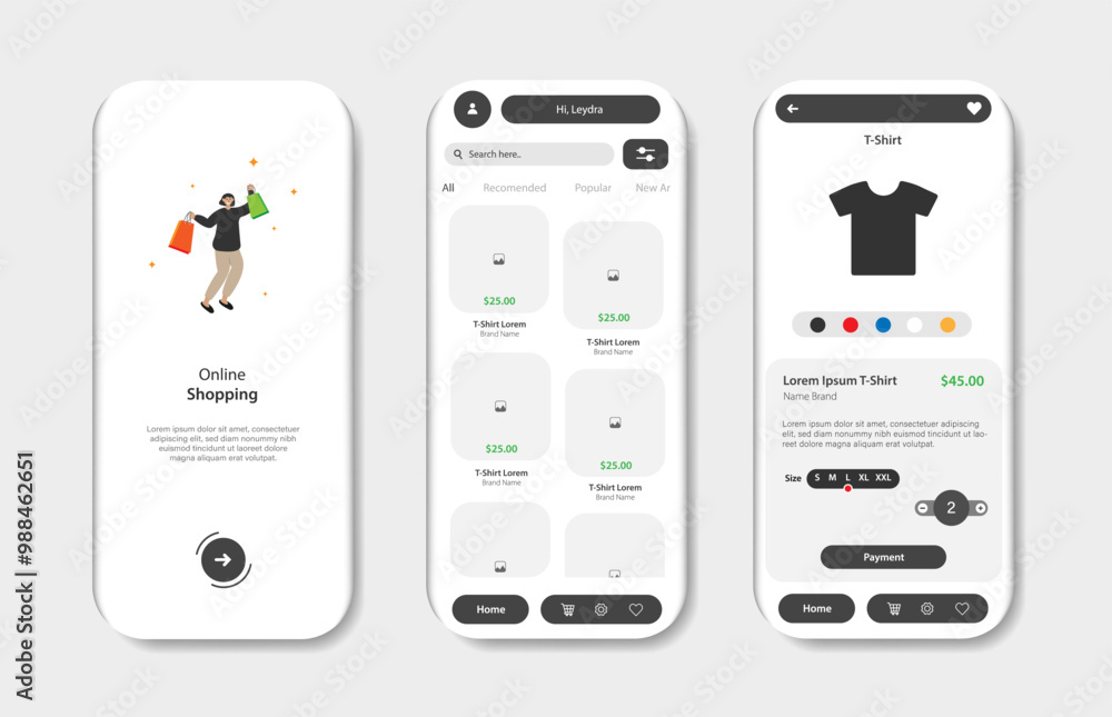 Poster application to buy apparel. collection of online apparel store interface templates. responsive gui f