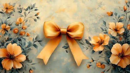 Elegant Floral Bow with Watercolor Flowers Generative AI