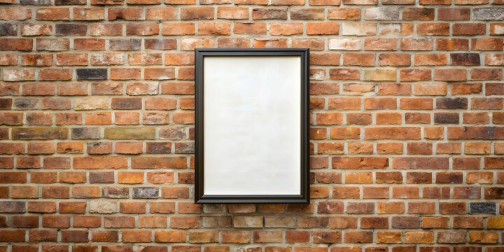 Blank poster frame hanging on a weathered brick wall , blank, poster, frame, brick wall, empty, template, space, rustic