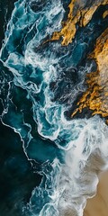 Aerial View of Waves Crashing on a Coastline