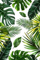 Tropical Leaves Pattern White Background Illustration
