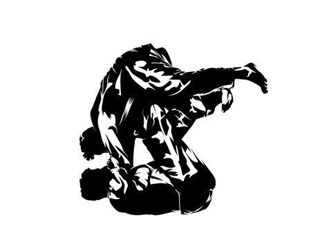 recommend clip art: Judo sport, two fighters in kimono, isolated vector silhouette, martial arts