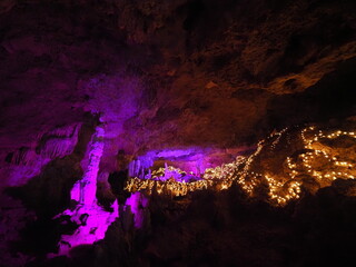 illuminated limestone cave