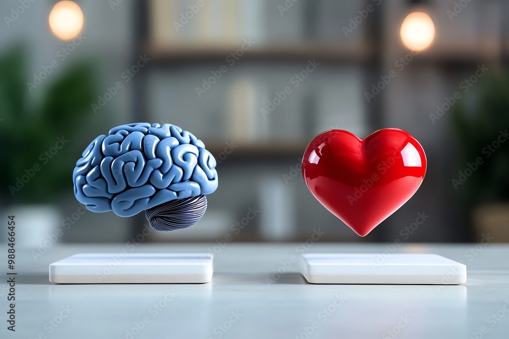 Aufkleber minimalist brain and heart illustration, symbolizing the balance between logic and emotion in a clea