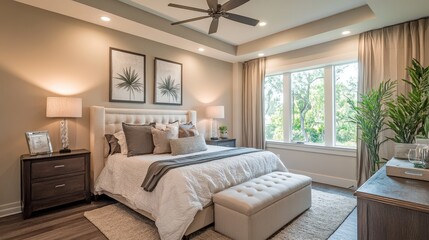 Serene and Cozy Bedroom with Lush Garden Views