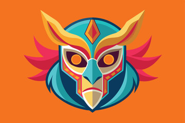 Naklejka premium A vibrant, customizable illustration of a mask designed for the deaf, featuring intricate details and bold colors on a bright orange background.