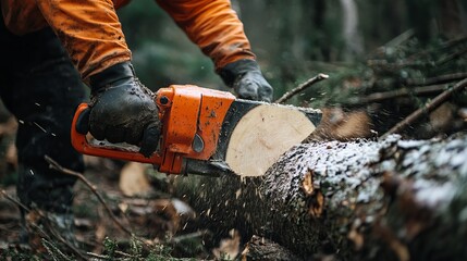 Cutting down trees in the forest.